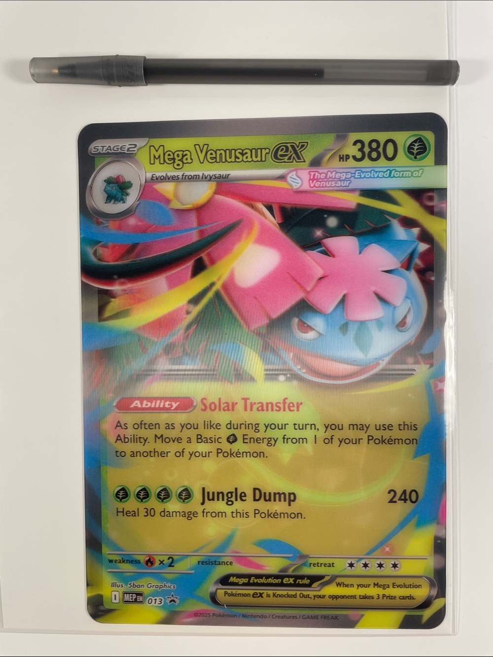 Jumbo Lenticular Pokemon Mega Venusaur EX Holo Card - Pink, Teal, Yellow